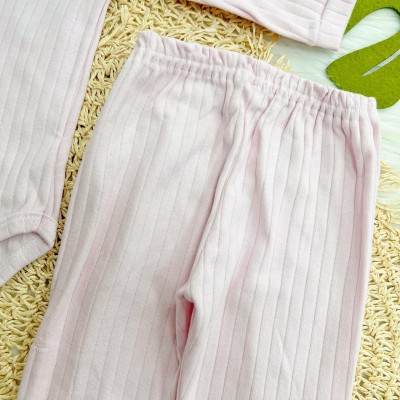 Conj. Body Manga Longa Elefantinho e Calça Canelada - Rosa Bebê